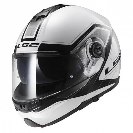 Снегоходный шлем модуляр с электростеклом LS2 FF325 Strobe Electric Snow Civik бело-черный M