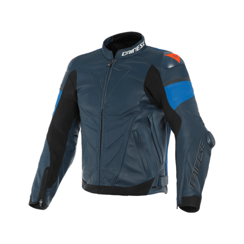 Куртка кожаная Dainese Sport Pro Black-iris-light-blue-fluo-red